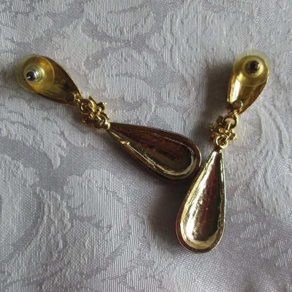 VINTAGE STAR BRIGHT - ROYAL and CRYSTAL TEARDROP EARRINGS - NWOT - Picture 5 of 15